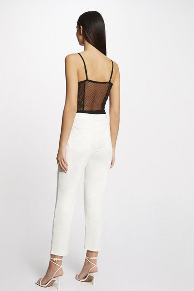 Body con tirantes finos y plumeti negro mujer