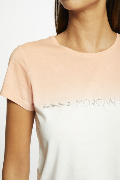Camiseta de manga corta con mensaje multicolor mujer