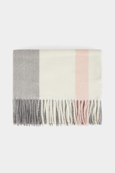 Bufanda con estampado de cuadros gris moyen mujer