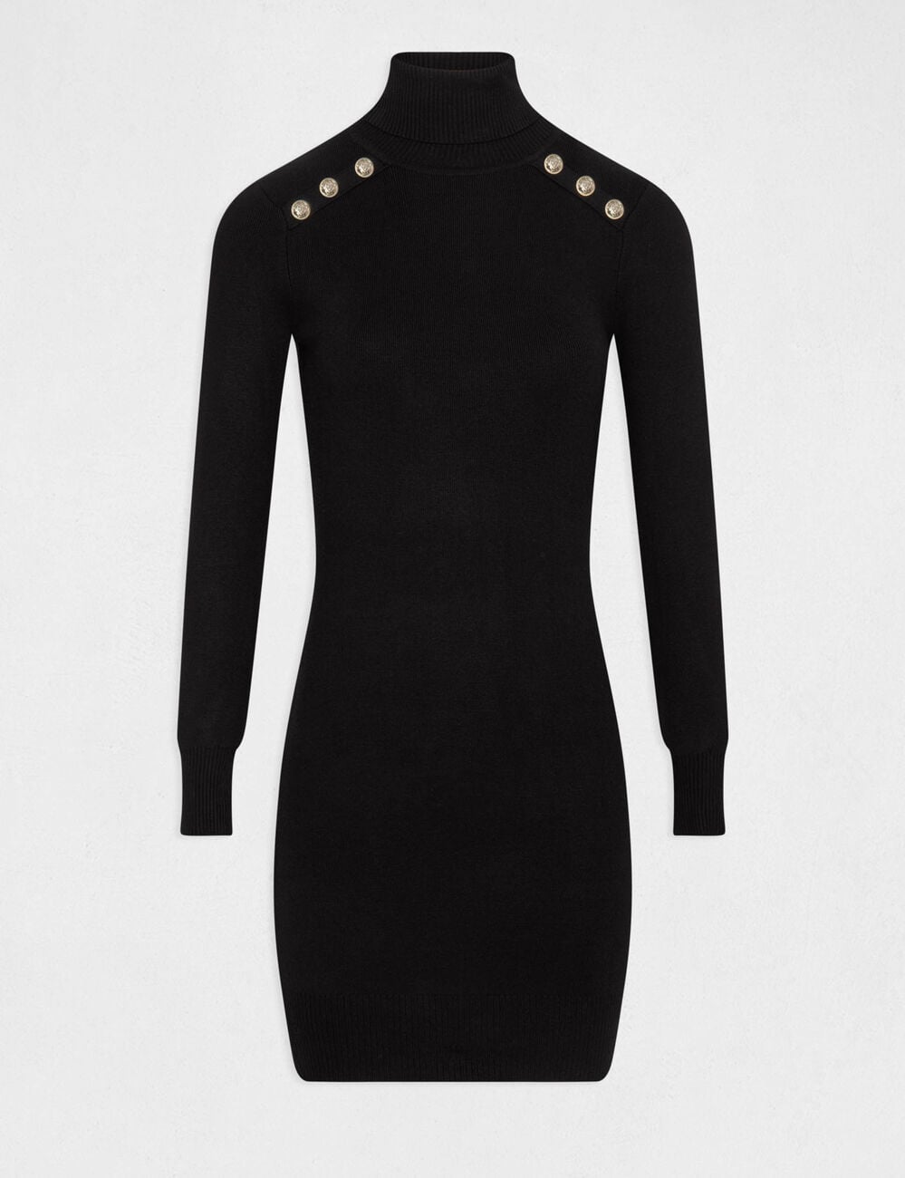 Vestido de punto ajustado cuello tortuga negro mujer