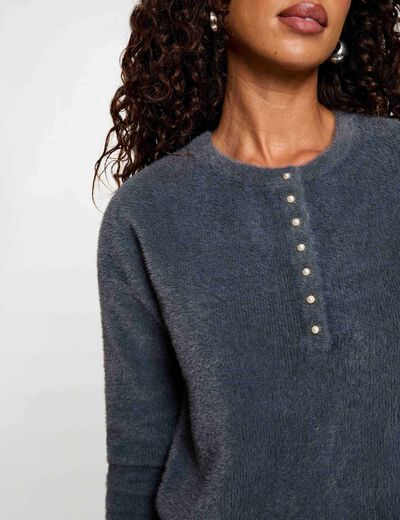 Jersey con cuello redondo y botones mujer