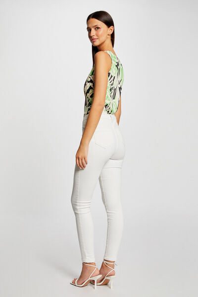 Top escote en V estampado vegetal multicolor mujer