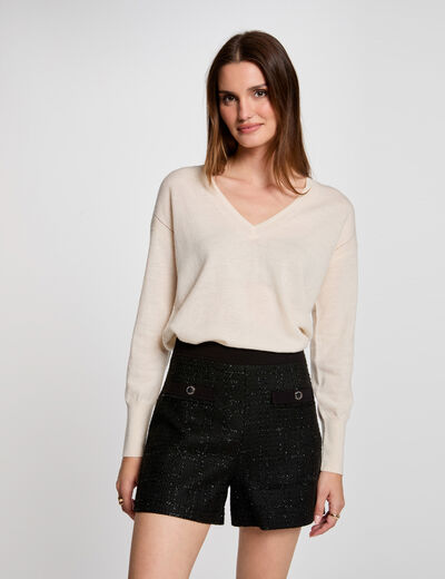 Short ajustado de tweed negro mujer