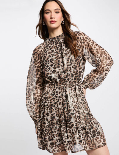 Vestido corto recto estampado multicolor mujer