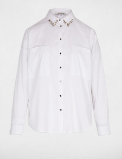 Camisa oversize con strass blanco mujer