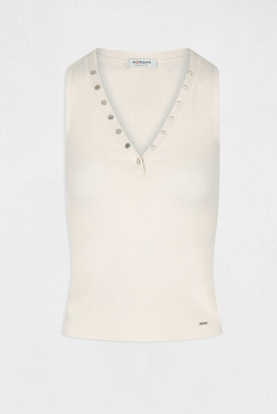 Top acanalado con tirantes anchos marfil mujer
