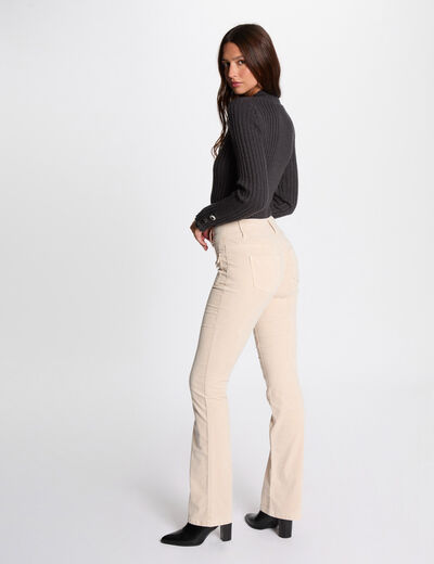 Pantalón ajustado terciopelo marfil mujer