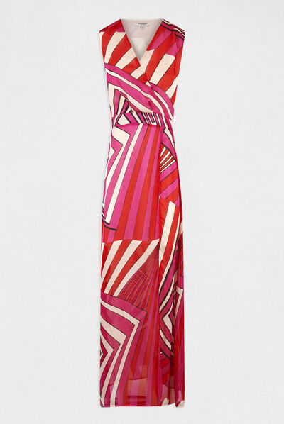 Vestido largo entallado estampado multicolor mujer