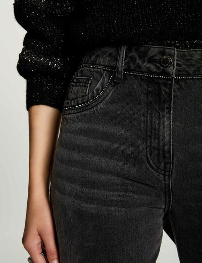 Vaquero mom detalles strass gris claro mujer