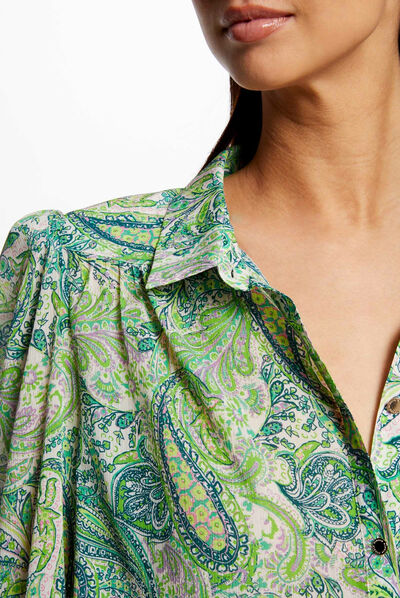 Camisa manga larga estampada multicolor mujer