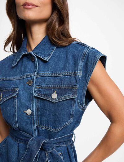 Chaqueta vaquera sin mangas denim crudo mujer