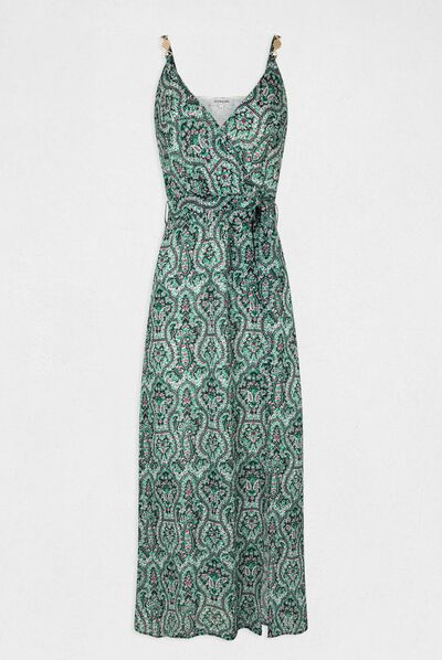 Vestido largo recto estampado cachemira multico mujer