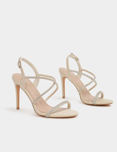 Sandalias con strass marfil mujer