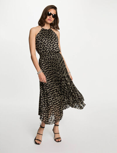 Vestido acampanado estampado multicolor mujer