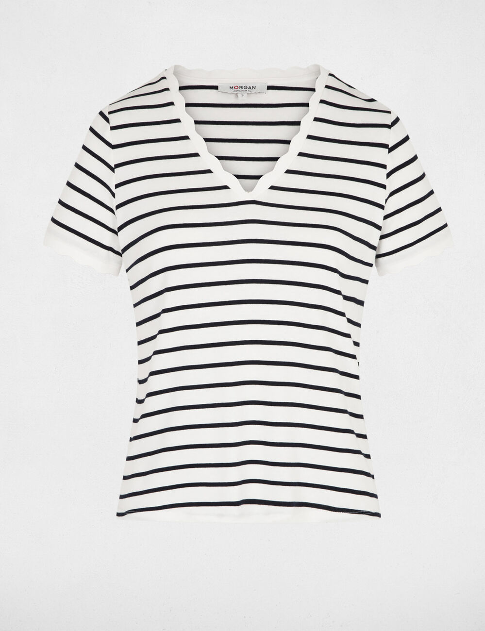 Camiseta de rayas con cuello en v blanco mujer