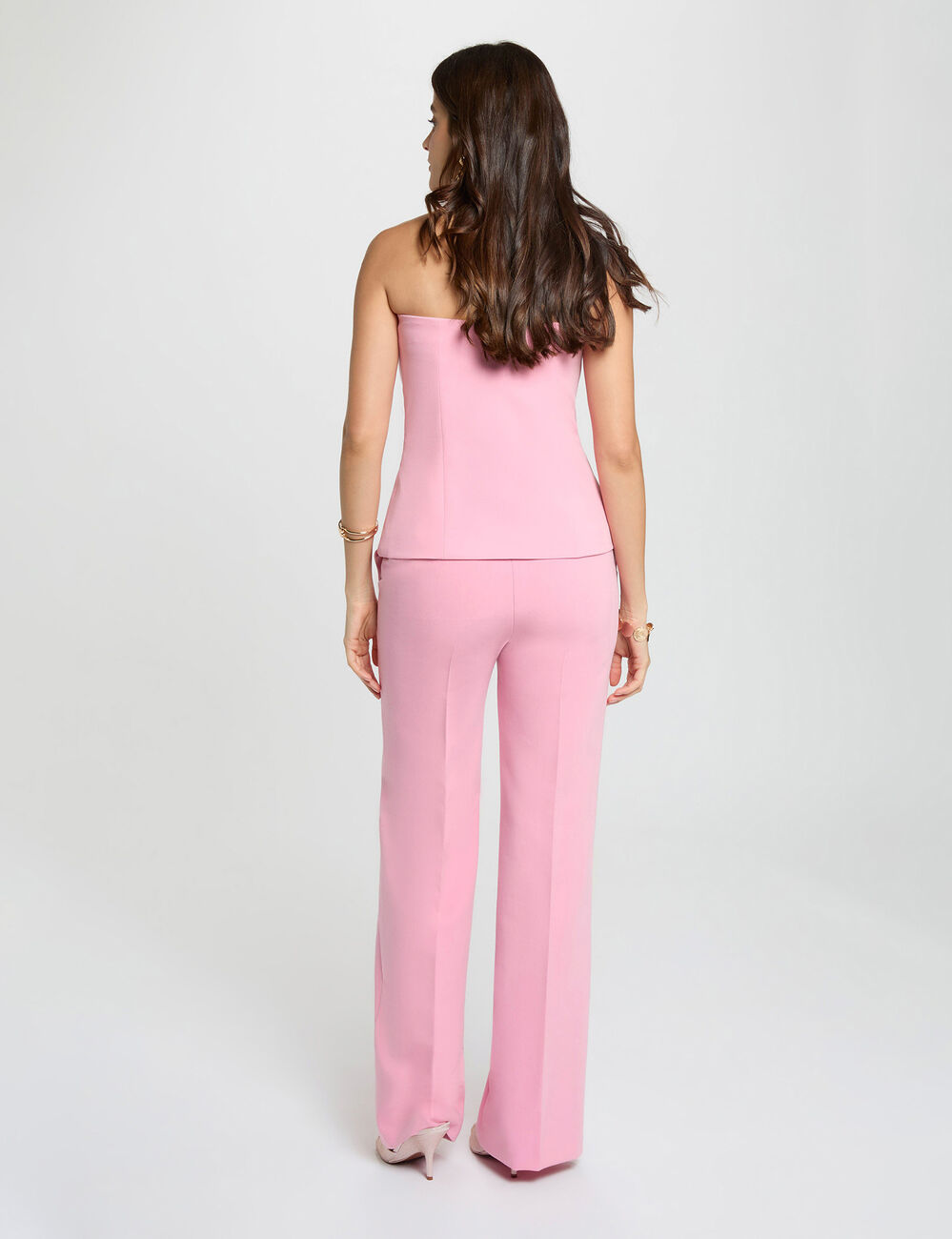 Pantal&oacute;n flare de tiro alto rosa claro mujer