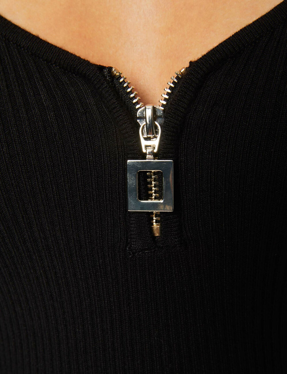 Jersey manga larga detalle cremallera negro mujer