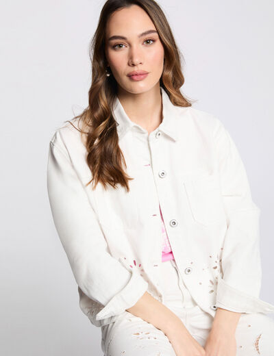 Chaqueta vaquero bordada blanco mujer