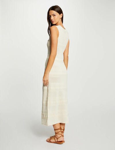 Vestido punto largo ajustado marfil mujer