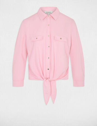 Camisa anudada con cuello abierto rosa pastel mujer