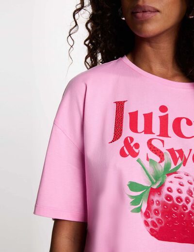 Camiseta cropped estampada rosa mujer