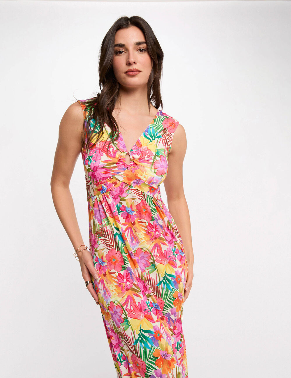 Vestido largo con escote multicolor mujer