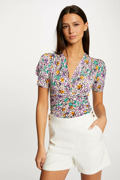 Camiseta manga corta estampado floral multicolor mujer