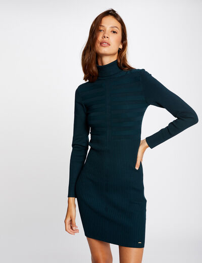 Vestido ajustado con cuello de tortuga verde medio mujer