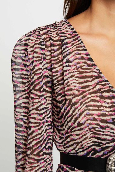 Vestido largo acampanado estampado multico mujer