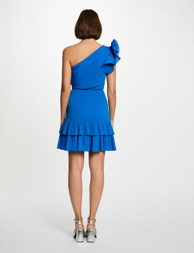 Vestido corto evasé volantes azul eléctrico mujer
