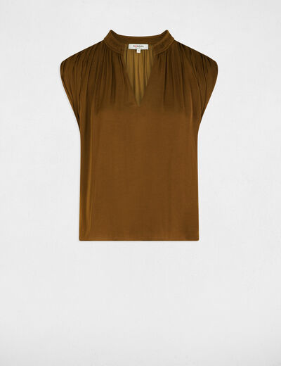 Blusa manga corta satinada c&aacute;mel mujer