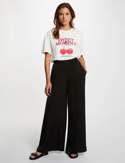 Pantal&oacute;n ancho fluido negro mujer