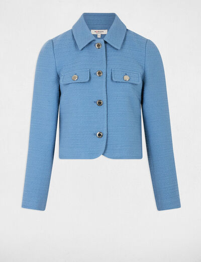 Chaqueta corta tweed bleu gris mujer