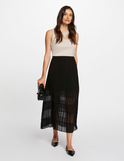Falda midi evasé plisada negro mujer