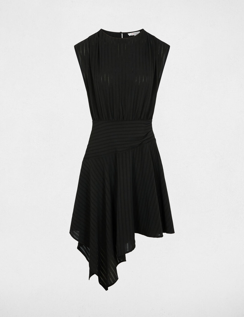 Vestido asim&eacute;trico mangas cortas negro mujer