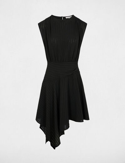Vestido asim&eacute;trico mangas cortas negro mujer