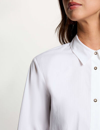 Camisa bordada con cuello vuelto blanco mujer