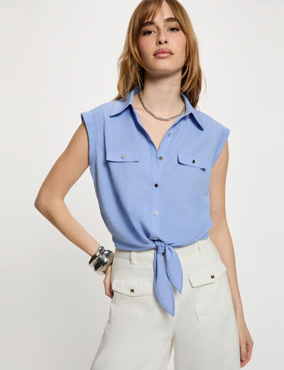 Blusa sin mangas azul lavanda mujer
