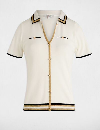 Jersey cuello tipo polo manga corta blanco mujer