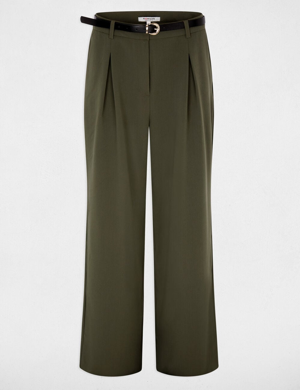Pantal&oacute;n ancho de tiro alto verde caqui mujer
