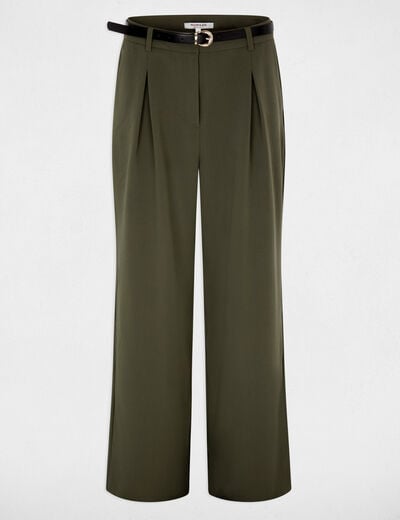 Pantal&oacute;n ancho de tiro alto verde caqui mujer