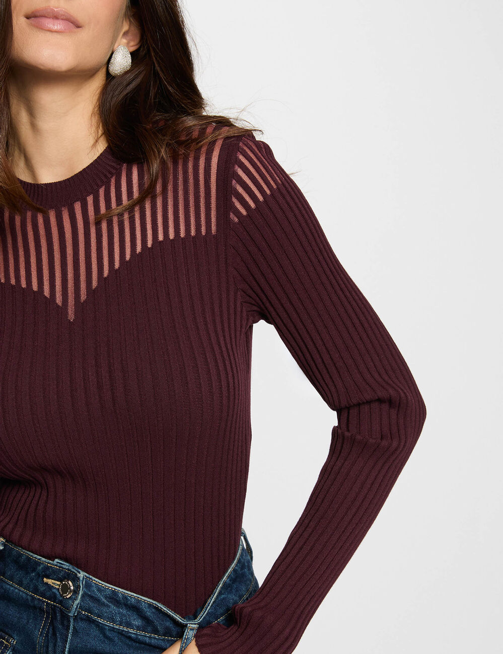 Jersey manga larga ciruela mujer
