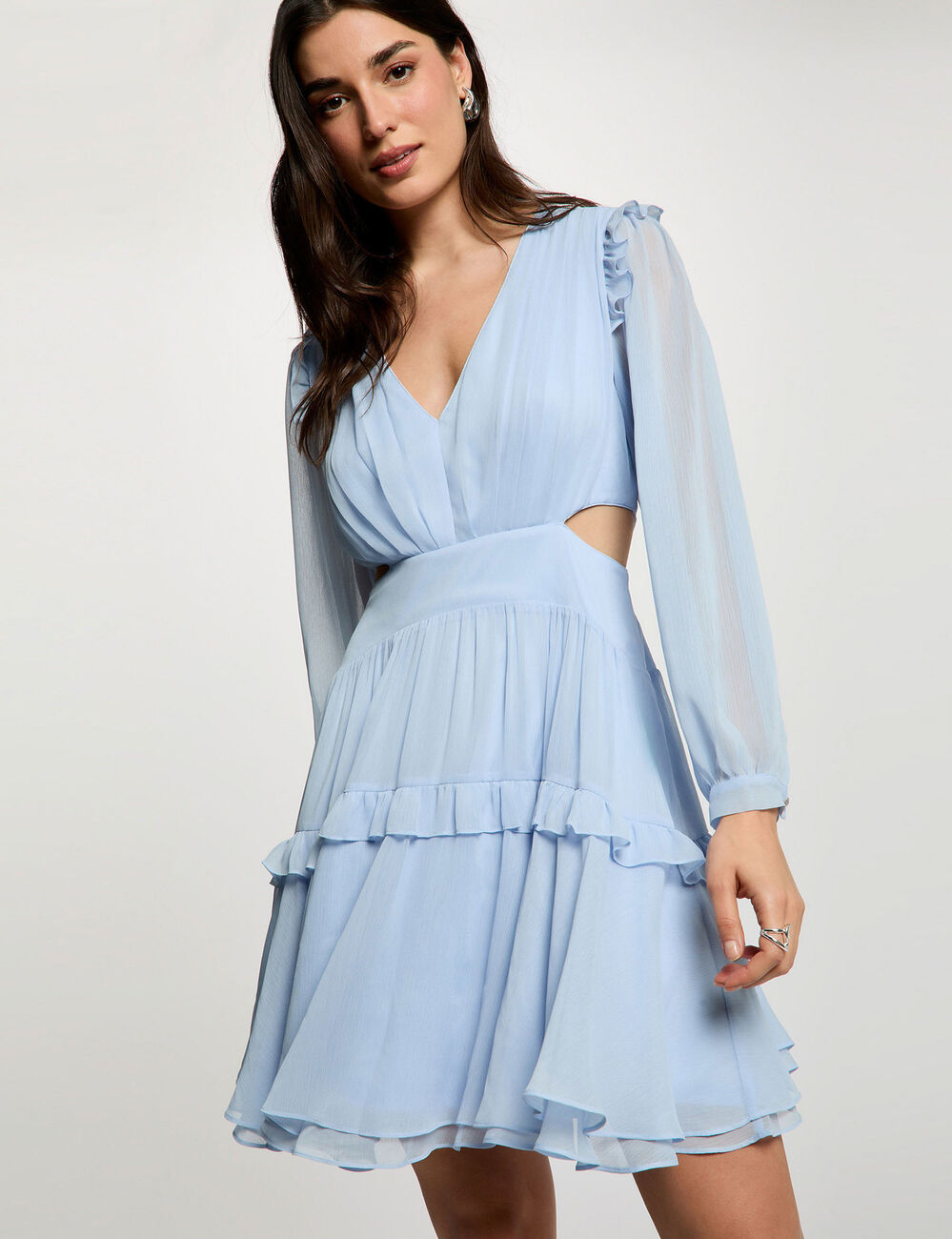 Vestido corto ajustado con escote v azul cielo mujer
