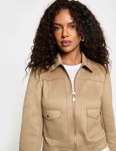 Chaqueta corta antelina topo mujer