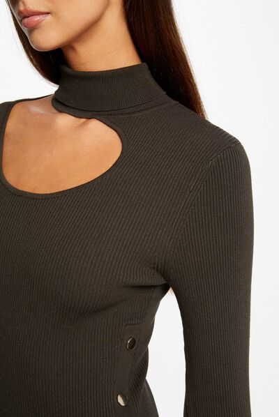Vestido de punto midi ajustado abertura verde oscuro mujer