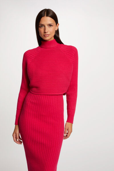 Vestido de punto ajustado efecto 2 en 1 rosa medio mujer