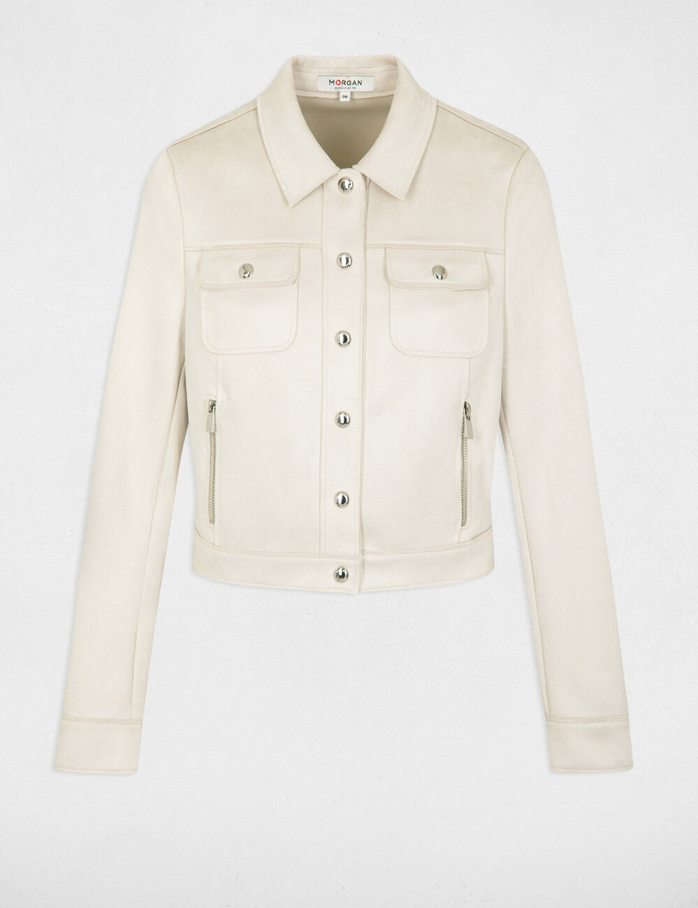 Chaqueta de antelina con botones crudo mujer