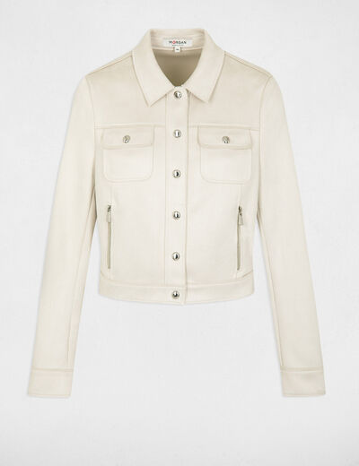 Chaqueta de antelina con botones crudo mujer