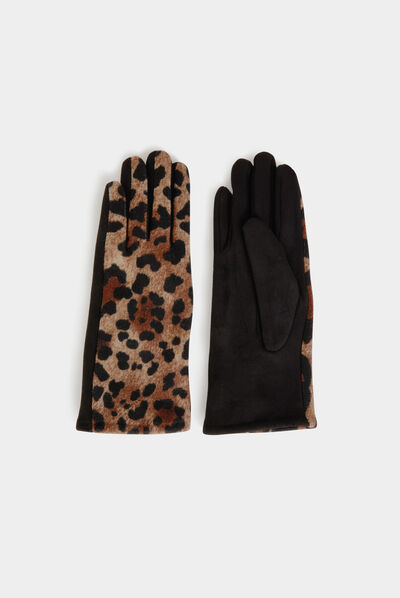 Guantes estampado de leopardo negro mujer