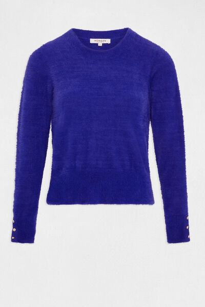 Jersey manga larga con cuello redondo azul medio mujer
